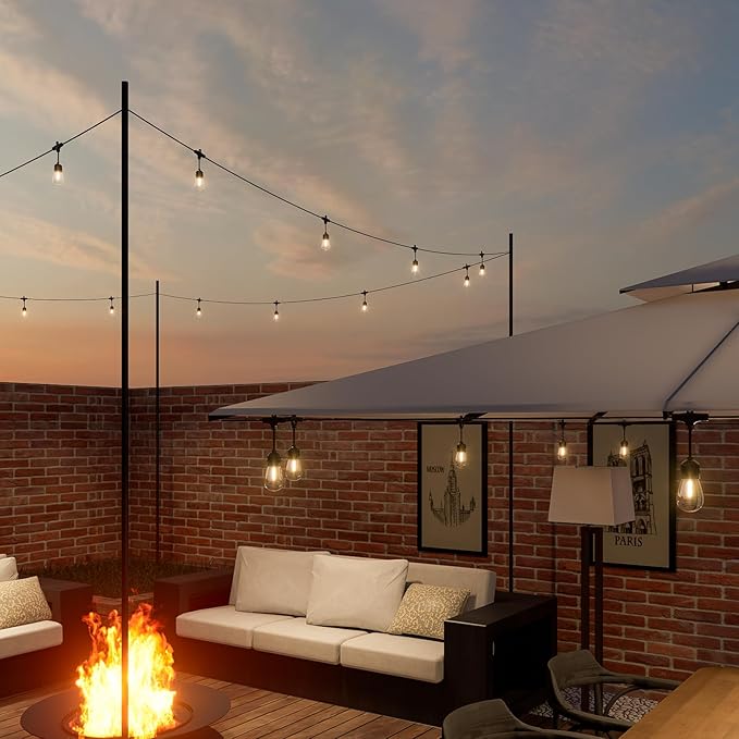 Outdoor String Lights 48 ft, LED Patio Lights with 16（15+1 Spare S14 Shatterproof Bulbs, IP 65 Waterproof, Outside Hanging Light for Cafe Bistro Backyard