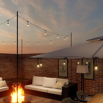 Outdoor String Lights 48 ft, LED Patio Lights with 16（15+1 Spare S14 Shatterproof Bulbs, IP 65 Waterproof, Outside Hanging Light for Cafe Bistro Backyard