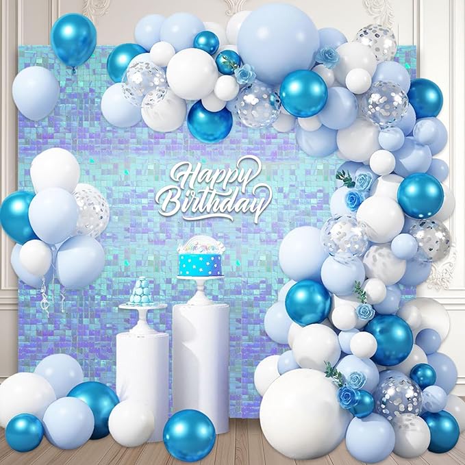 48 PCS Colorful Light Blue Shimmer Wall Backdrop, Square Sequin Photo Backdrops Panel, Glitter Wall Background for Birthdays, Weddings, Engagements, Disco Bachelorette Party Decoration (6x8FT)