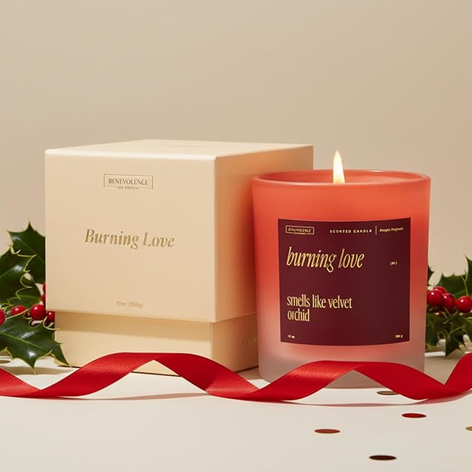 Benevolence LA Burning Love Scented Candles | 10 oz, 40-50 Hour Burn, Love Candle for Women | Romantic Gifts for Women and Men | Gift for Husband, Wife, Girlfriend | Fall Candles - Velvet Orchid