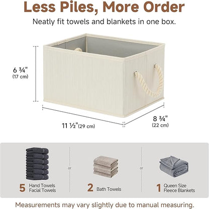 StorageWorks Fabric Storage Bins for Shelves, Storage Baskets for Closet Organization, Organizer Bins for Clothes Storage, Beige, White & Ivory, 3-Pack, Small