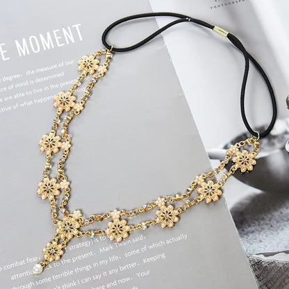 Head Chain Jewelry Headband Crystal Bohemian Hair Accessories with Peal Women Head Chains Forehead Chain Rhinestone Headpieces with Drop Pendant
