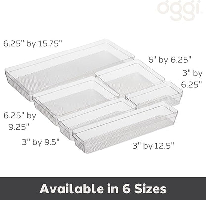 Oggi Clear Drawer Organizer - 3" X 9.5" - Ideal for Organizing Kitchen Drawers, Office, Desk, Silverware, Kitchen Utensils, Cosmetics and Bathrooms