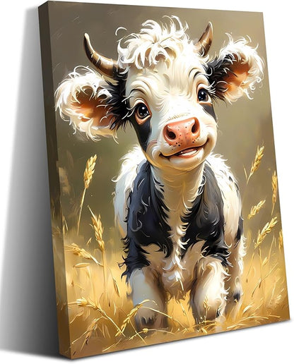 ZOIYINO Cow Pictures Wall Decor Farmhouse Cow Canvas Wall Art,Rustic Animal Wall Art Funny Framed Poster Artwork Prints Pictures for Home Farmhouse Bathroom Bedroom Living Room 12"X16"