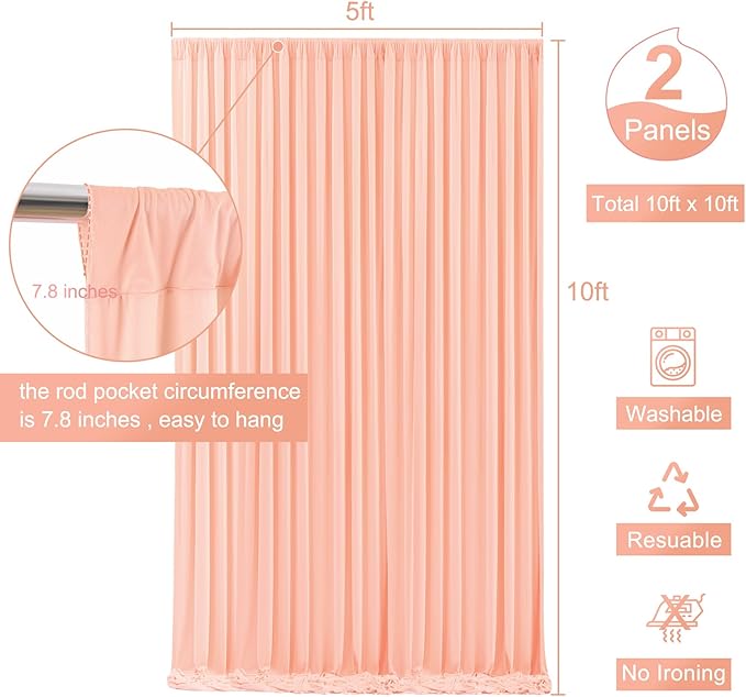 10x10 Peach Backdrop Curtain for Parties Baby Shower Wrinkle Free Peach Photo Curtains Backdrop Drapes Fabric Decoration for Wedding Birthday Party 5ft x 10ft,2 Panels
