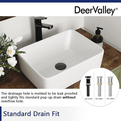 DeerValley Liberty 16x12 Inch Rectangular Vessel Sink, White Ceramic Above Counter Bathroom Basin, DV-1V0048