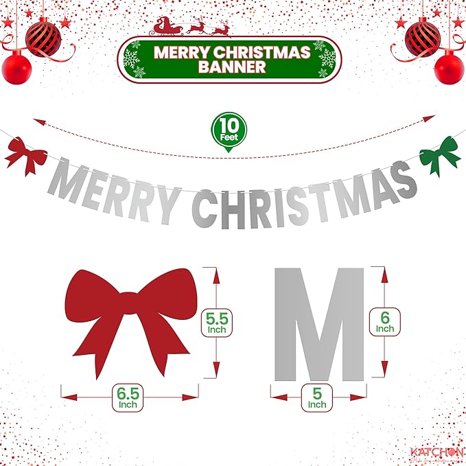 KatchOn, Merry Christmas Banner Indoor - Large 10 Feet | Fireplace Banner for Christmas Decorations Indoor | Silver Garland for Xmas Decorations | Xmas Party Decorations