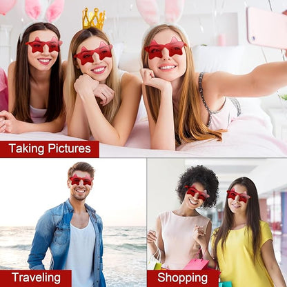 10/20/30/40 Pack Star Sunglasses Rimless Transparent Pentagram Shaped Sunglasses Bulk Party Favor Glasses for Women (20, Red)