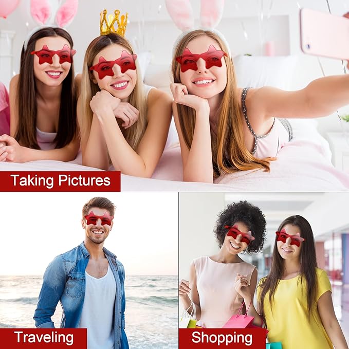 10/20/30/40 Pack Star Sunglasses Rimless Transparent Pentagram Shaped Sunglasses Bulk Party Favor Glasses for Women (10, Red)