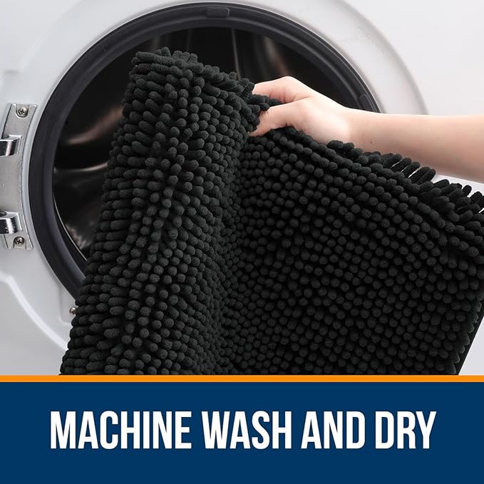 OLANLY Bathroom Rugs 32x20, Extra Soft Absorbent Chenille Bath Rugs, Rubber Backing Quick Dry, Machine Washable Bath Mats for Bathroom Floor, Tub and Shower, Home Decor Accessories, Black
