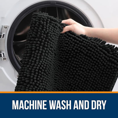 OLANLY Bathroom Rugs 32x20, Extra Soft Absorbent Chenille Bath Rugs, Rubber Backing Quick Dry, Machine Washable Bath Mats for Bathroom Floor, Tub and Shower, Home Decor Accessories, Black