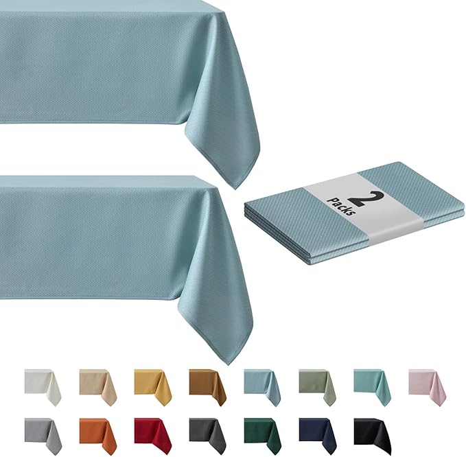 maxmill 2 Pack 60 x 84 Inch Dusty Blue Textured Rectangle Tablecloth Water Resistant Wrinkle Free Spillproof, Soft Jacquard Table Cloth for Banquet Parties Holiday Dinner, Indoor and Outdoor Use