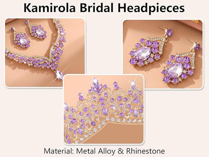 Kamirola Tiaras and Crowns for Women,Tiaras Earrings Necklace, Crystal Bridal Jewelry Set, Costume Party Halloween Prom Pageant Jewelry for Women TR80