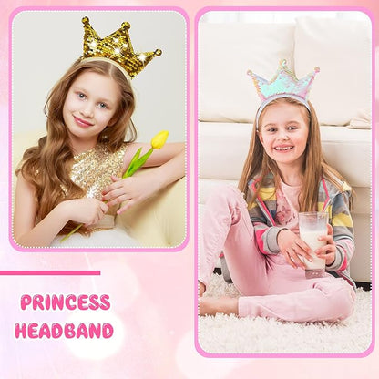 Juexica 12 Pack Princess Party Favors Princess Crowns Headband Decorations Glitter Sequin Headband for Birthday Proms Gifts(Mixed Colors,Sequin)