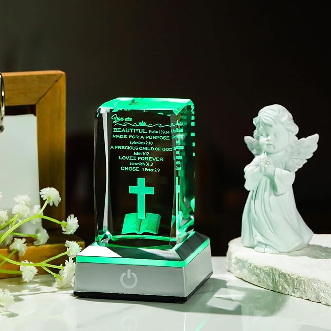 Movdyka 3D Crystal Inspirational Bible Verse Decor Christian Gifts for Women Men Faith, Religious Gift You are Beautiful Keepsake with Colorful LED Night Light, Spiritual Gifts Ideas for Birthday