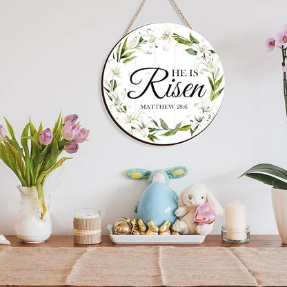 Kercan He is Risen Door Sign - 11.4" Vintage Floral He is Risen Decor Sign Religious Easter Decor Decorations for Home Wall Farmhouse Indoor Front Door Spring Hanging Wreath
