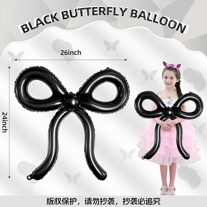 4 Pcs Black Bow Balloons Bow Birthday Decorations Bow Theme Birthday Party Decor for Bridal Shower Baby Shower Engagement Bachelorette Party Decorations 26 x 24 Inch