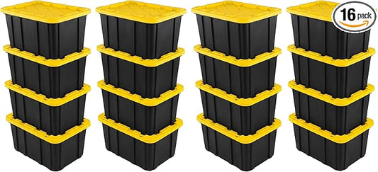 Sterilite 16 Pack Industrial Tote, Plastic Storage Container Bins with Lids, 27 Gallon - Heavy-Duty Organizing Containers for Closet, Bathroom, and Office