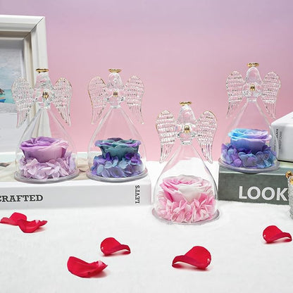 Miofula Preserved Flower Rose Birthday Gifts for Mom, Angel Figurines with Forever Real Rose Gifts for Her Mom Grandma, Angels Gifts for Mothers Day Christmas Anniversary Thanksgiving Birthday Gifts