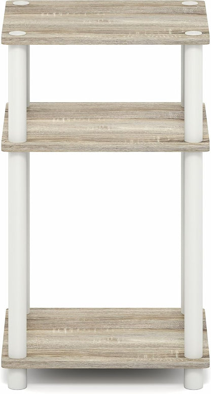 Furinno Turn-N-Tube Side Table, 3-Tier End Table with Open Shelf, Toolless Assembly Night Stand, Bedside Table, for Living Room, Bedroom, Light Oak