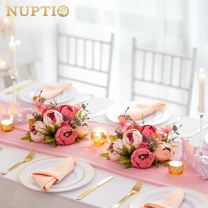 NUPTIO Flower Balls Flowers for Centerpieces: 10 Pcs 9.4 inch Diam Dark Pink Artificial Peony Fake Flower Ball Arrangement Bouquet Wedding Centerpieces for Tables Wedding Centerpiece Decorations