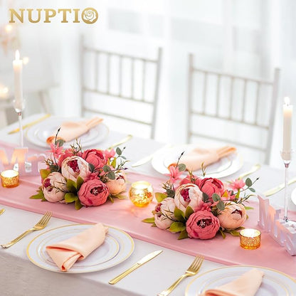 NUPTIO Flower Balls Flowers for Centerpieces: 10 Pcs 9.4 inch Diam Dark Pink Artificial Peony Fake Flower Ball Arrangement Bouquet Wedding Centerpieces for Tables Wedding Centerpiece Decorations