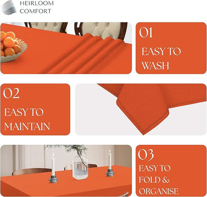 Orange Cotton Tablecloth, Table Cloth 52x70 Inch, Fits 4-6 Seats, Durable, Washable, Wrinkle Resistant, Rectangle Table Cover for Dining, Thanksgiving, Fall Gatherings, Rustic Decor