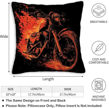 Motorcycle Throw Pillow Covers Set of 2 | 18x18 Inches Cushion Cases for Couch, Sofa, Bedroom and Living Room | Biker Home Decor Pillowcases for All Seasons