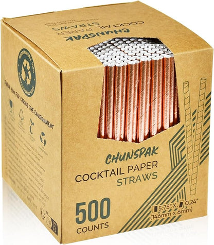 Rose Gold Paper Cocktail Straws, 5.75 inch, 500 counts, Disposable Short Small Drinking Straws for 8oz 10oz Cups