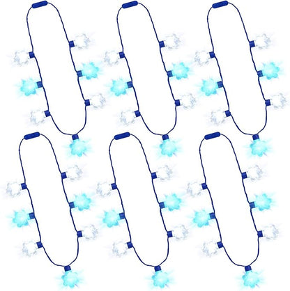 6PCS Christmas Light Up Necklaces, 3 Light Modes with 7 LED Bulbs, Blue White Snowflakes Design Christmas Accessories, Wearable Decor for Ugly Sweater Party Supplies Xmas Party Favors