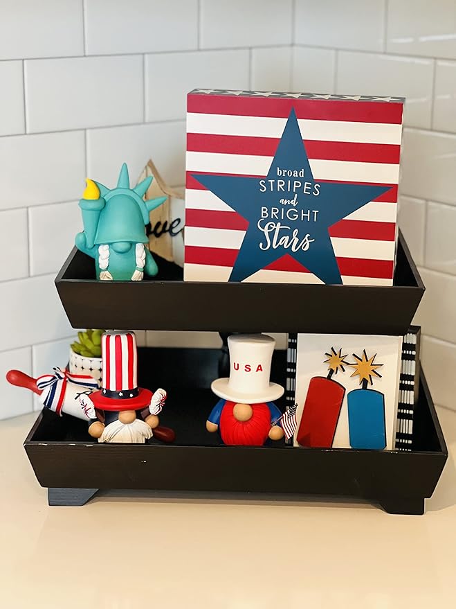 Madanar Independence Day Resin Gnomes 3-Piece Set for Tiered Tray Shelf Decorations - Sparklers, Statue of Liberty, USA Flag (Independence Day)