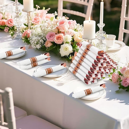50Guests Pre Rolled Rose Gold Plastic Silverware Sets - Heavy Duty Rose Gold Cutlery - Include 50 Pack Wrapped Disposable Utensils with Napkins for Parties, Dinners & Weddings