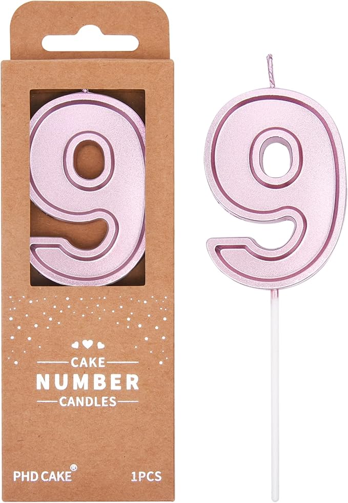 PHD CAKE 2.76 Inch Luxe Rose Gold 9 Number Birthday Candles, Rose Gold Number Candle, Cake Number Candles, Party Celebration