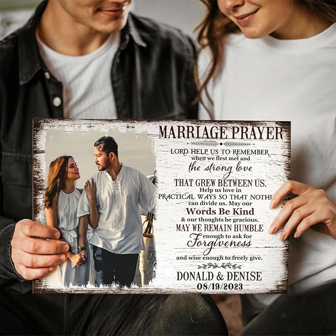 Dem Canvas Personalized Canvas Prints, Custom Photo And Name, Anniversary Valentine Gift For Wedding Marriage Prayer Canvas, Engagement Gift (36x24)