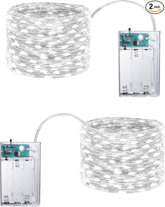 Joomer Battery String Lights, 2PACK Total 32FT 100 LED Battery Operated String Light, Twinkle Fairy Lights with Timer for Indoor Decor- Batteries Not Included (White)