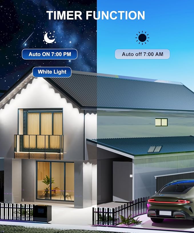 100Ft Permanent Outdoor Lights for House, RGB Halloween House Light Outdoor with Remote APP Control,IP67 Waterproof for Outside Decorations，Eaves Lights for Christmas, Holiday, Party, Daily