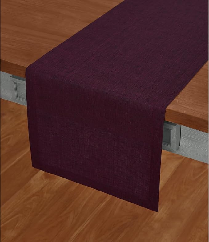 Solino Home Linen Short Table Runner 60 Inches - Athena, 100% Pure Linen Chambray Burgundy Table Runner 14 x 60 Inch Ideal for Dresser and Coffee Tables - Fall, Holiday, Christmas, New Year