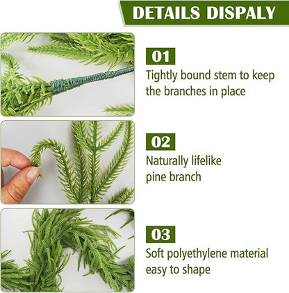 3pcs Christmas Garland, Artificial Norfolk Pine Garlands 2x6ft 1x9ft, Real Touch Garlands for Decoration Christmas, Christmas Garland for Table, Mantle, Wall, Fireplace(Green Norfolk Pine Garland)