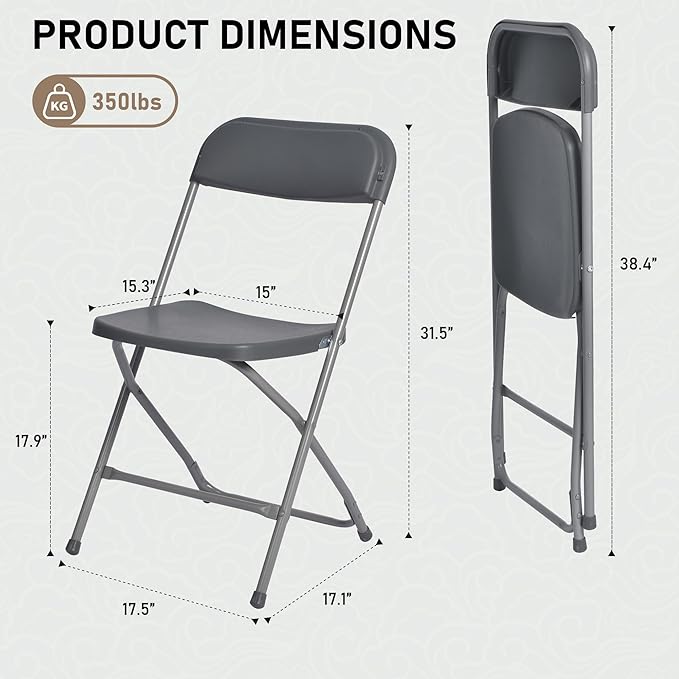 SEALAMB Plastic Folding Chairs 10 Pack, Gray Commercial Portable Indoor/Outdoor Chairs for Home Office, Wedding, Events Parties with Steel Frame, 350lbs Capacity (Gray-Plastic, 10 Pack)