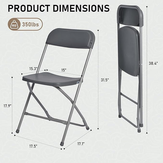SEALAMB Plastic Folding Chairs 30 Pack, Gray Commercial Portable Indoor/Outdoor Chairs for Home Office, Wedding, Events Parties with Steel Frame, 350lbs Capacity (Gray-Plastic, 30 Pack)