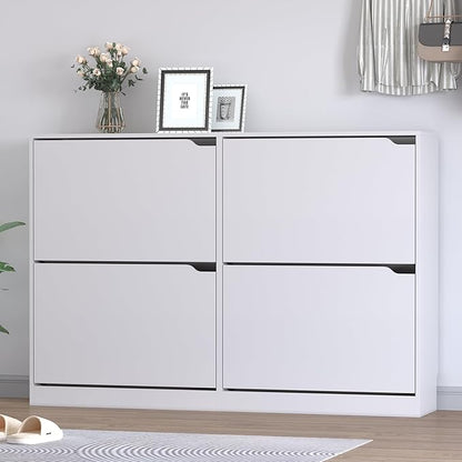Shoe Cabinet with 4 Flip Drawers, Narrow Hidden Shoe Storage Cabinet, Slim Freestanding Shoe Rack Organizer for Entryway, Hallway, Bedroom, Living Room