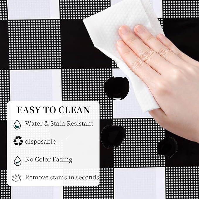 3 Packs Black and White Checkered Tablecloth 54x108 Inches Rectangle Gingham Tablecloth Disposable Plastic Waterproof Table Cover for Outdoor Picnic Kitchen and Birthday Party
