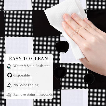 3 Packs Black and White Checkered Tablecloth 54x108 Inches Rectangle Gingham Tablecloth Disposable Plastic Waterproof Table Cover for Outdoor Picnic Kitchen and Birthday Party