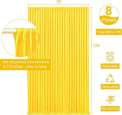 8 Panels Yellow Backdrop Curtain for Parties Wrinkle Free Lemon Yellow Photo Curtains Backdrop Drapes Fabric Decoration for Birthday Party Wedding Baby Shower 40ft(W) x 10ft(H)