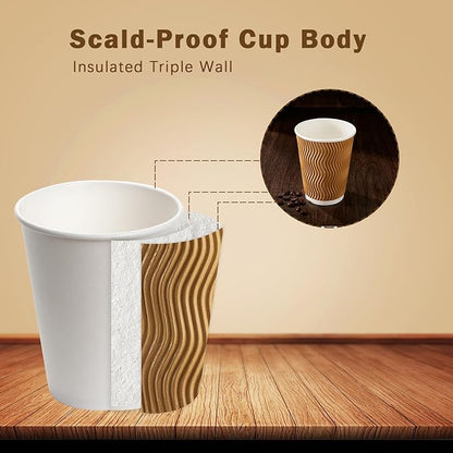 150 Pack 8 oz Coffee Cups, Disposable Corrugated Insulated Ripple Wall Paper Coffee Cups 8 OZ for Hot or Cold Drinks Office Home Cafe Party Travel (Champagne)