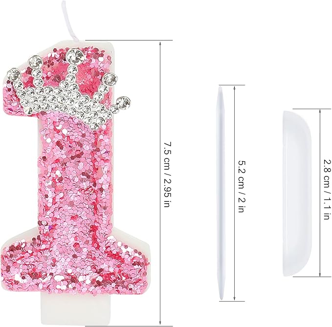 Birthday Number Candles,Pink Crown Birthday Candles for Cake,Glitter Number 1 Candle Cake Topper with Sequins for Girls,Women, Anniversary Celebrations Supplies (Pink 1)