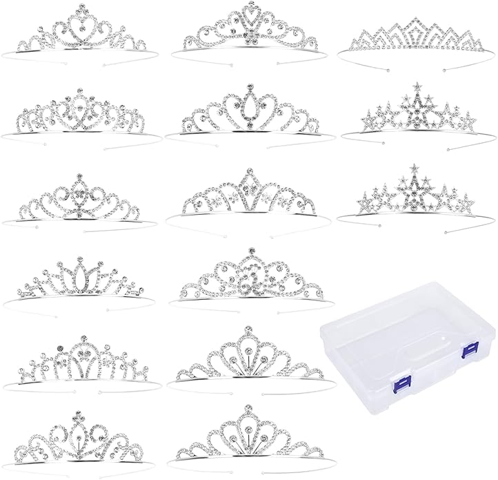 15 Pcs Tiaras Crowns Headbands for Girls Women,Small Tiara Bulk Silver Tiaras Crown Princess Rapunzel Crowns for Wedding Birthday Crystal Tiara for Prom, Bride, Pageant, Halloween