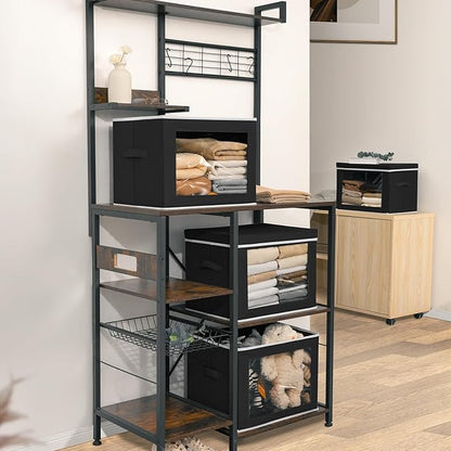 Storage Bins with Lids, 4 Pack Large Storage Cubes with Window, Closet Bins with Lids & Handles, Fabric Box for Organizing Clothes, Towels, Books, Black