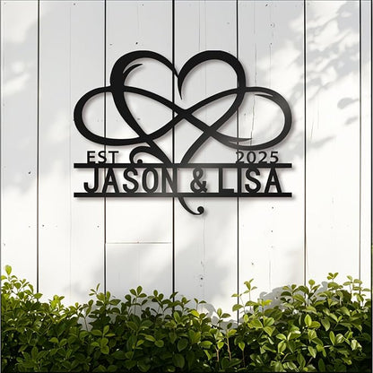 Custom Metal Infinity Heart Name Sign - Custom Sign Monogram with EST Date - Romantic Wedding, Anniversary, Engagement, Newlywed Gift - Rustic Metal Wall Art Decor, Bedroom, Home Decor
