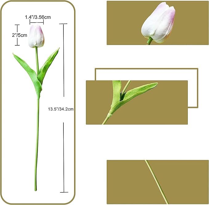 ONLY ART Artificial Light Purple Tulips 20 Pcs – 13.5 Inch PU Faux Flowers with Bendable Stems for Home Décor, Wedding Centerpieces, DIY Floral Arrangements, Table Decorations